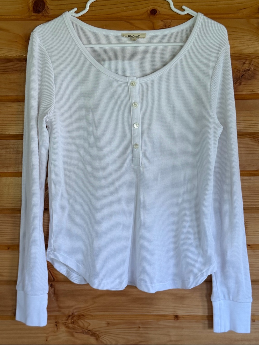 Madewell White Ribbed Henley Long Sleeve Top